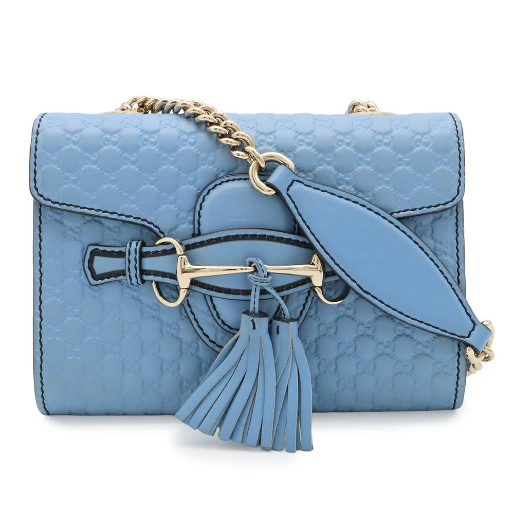 Gucci Microguccissima Emily Chain Shoulder Bag Fringe Tassel Leather Blue